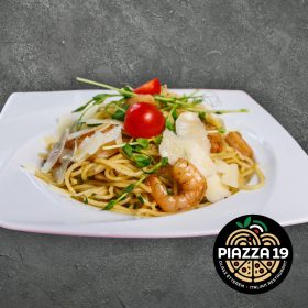 Fokhagymás–olívaolajos spagetti garnélával