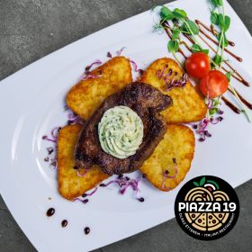   Filetto di Manzo alla Griglia / Grillezett marhahátszín, fűszerrrel ízesített vajjal, röszti burgonyával