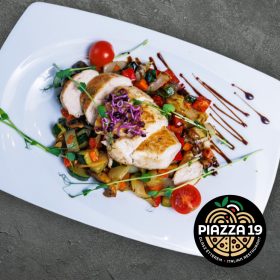   Pollo al Rosmarino / Rozmaringos, szaftos csirke, grillezett zöldségekkel